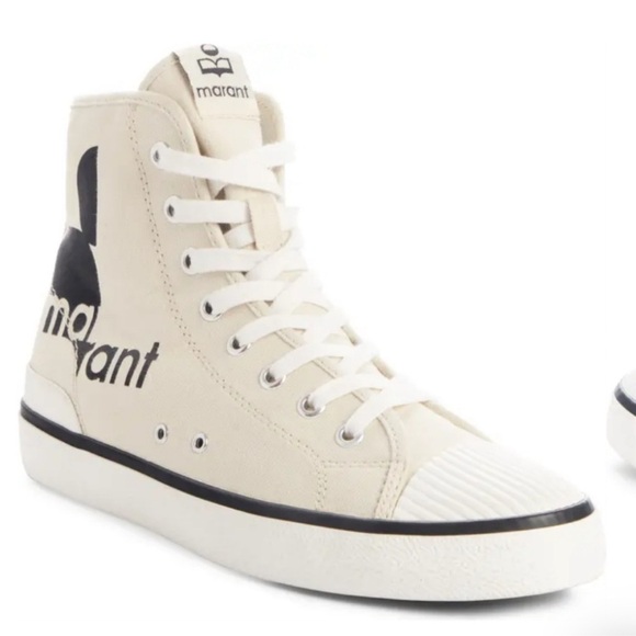 ISABEL MARANT Benkeen High Top Sneaker Cream Black Logo Size 5.5 EUC - Picture 1 of 11